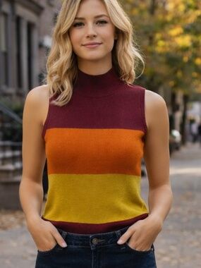 Sanctuary Burgundy Colorblock Mock Neck Sleeveless Top – Size Medium